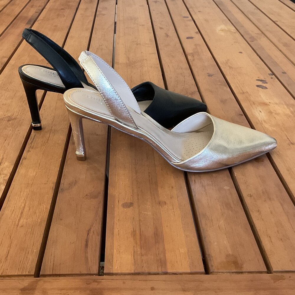 Kenneth Cole Leather Slingback Pumps (2) Pair Bundle Black/Champagne